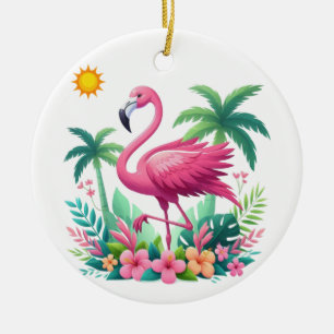 Tropical/Florida rosa flamingo Julgransprydnad Keramik