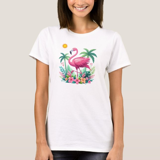Tropical/Florida rosa flamingo T Shirt (Framsida)