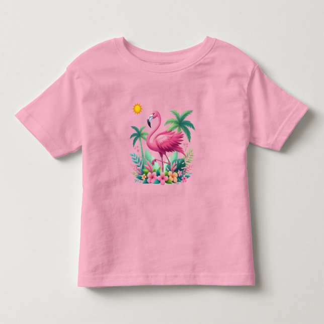 Tropical/Florida rosa flamingo T Shirt (Framsida)