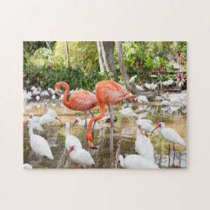 Tropical Florida Rosa Flamingos Scenia Pussel