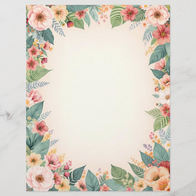 Tropical Flower Border Stationery Paper Brevhuvud (Framsida)