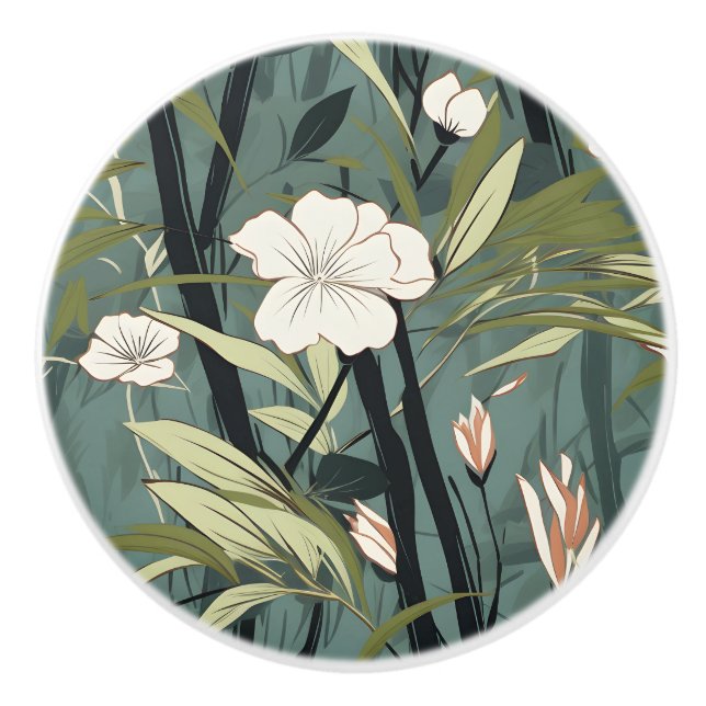 Tropical Flower Chinoiserie Asian Dusty Teal Print Knopp (Framsidan)