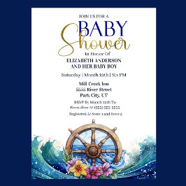 Tropical Flower Sailing Wheel Boy Baby Shower Inbjudningar