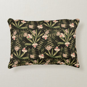 Tropical Flowers and Greenery Black Prydnadskudde