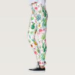 Tropical Flowers Cactus & Flamingos Mönster Leggings<br><div class="desc">Cute Colorful tropical mönster med cactus blomma blad och rosa flamingos seamless mönster.</div>