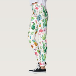 Tropical Flowers Cactus & Flamingos Mönster Leggings