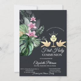 Tropical Flowers Chalice First Heliga Communion Inbjudningar