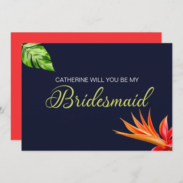 Tropical Flowers Heart, blir du min brud? Inbjudningar (Fram/baksida)