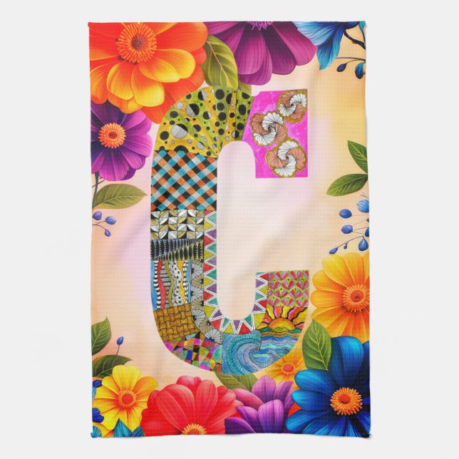 Tropical Flowers Monogram C Kitchen Towel Kökshandduk (Vertikal)