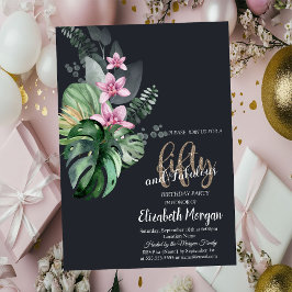 Tropical Flowers Mörk 50:e födelsedagen Inbjudningar