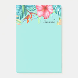 Tropical Flowers Personlig Teal Post-it Block
