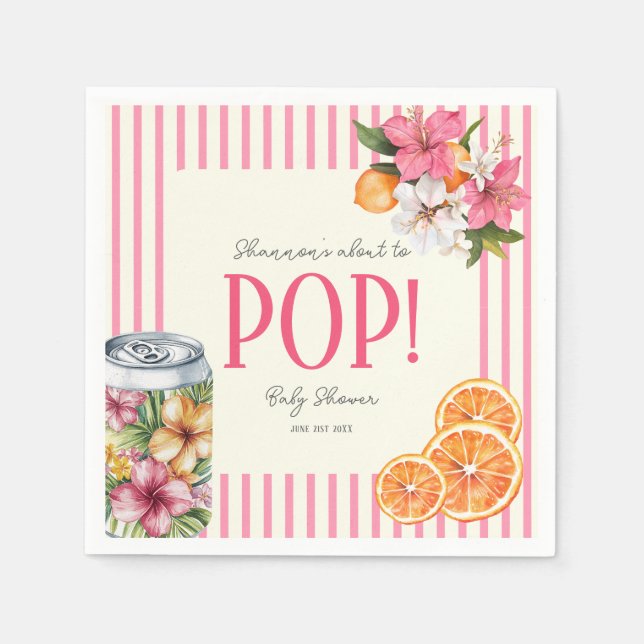 Tropical Flowers Pop Baby Shower Paper Napkins Pappersservett (Framsidan)
