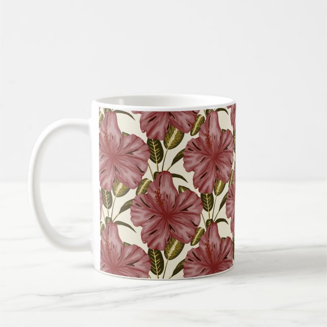 Tropical flowers seamless pattern | red flowers kaffemugg (Vänster)