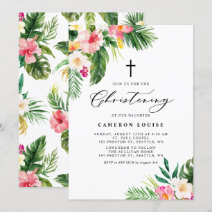 Tropical Flowers Sommar Christening Inbjudningar