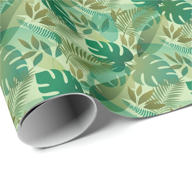 Tropical Foliage Airy Green Leaves Presentpapper (Rullad Hörn)