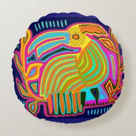 Tropical Folk Art Parrot Rund Kudde