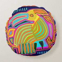 Tropical Folk Art Parrot Rund Kudde