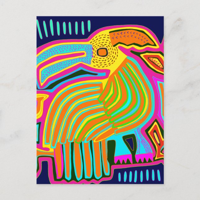 Tropical Folk Art Parrot Vykort (Framsida)