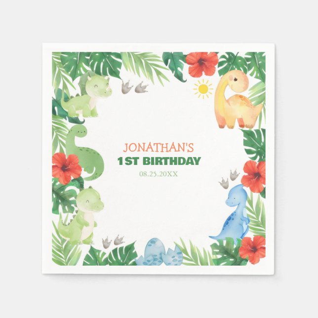 Tropical Forest Dinosaur Kids Birthday Pappersservett (Framsidan)