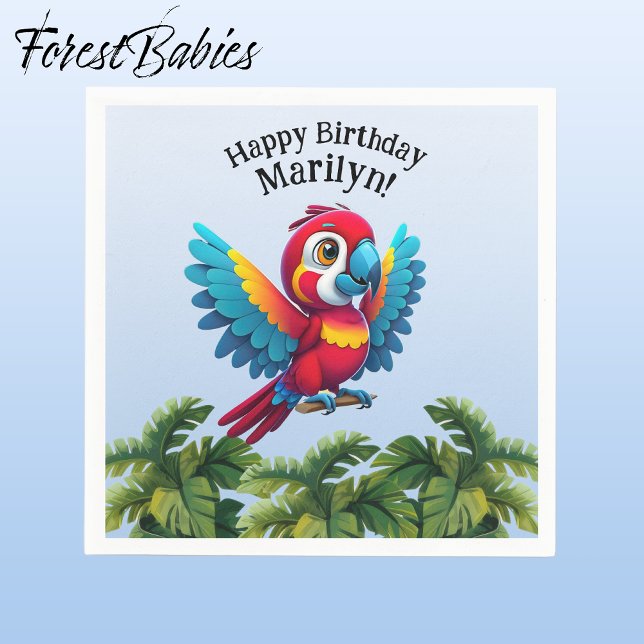 Tropical Forest Jungle Macaw Safari Parrot Bird Pappersservett (Macaw Parrot 🌴 Tropical Bird ForestBabies Customizable Birthday Party Napkins)