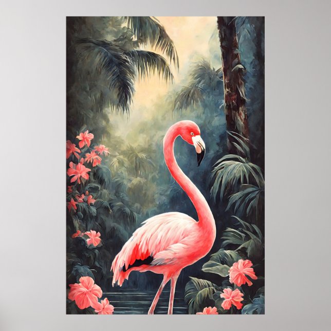 Tropical Forest Rosa Flamingo Vintage Poster (Framsidan)