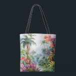Tropical Forest Tygkasse<br><div class="desc">A Watercolour landscape of a tropical forest with colourful flowers</div>