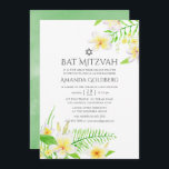 Tropical Frangipani Bat mitzvah vattenfärg Inbjudningar<br><div class="desc">Sage-grönt,  gult och vita botaniska tropiska frangipis-bat mitzvah inbjudningskort designade för att snabbt och enkelt kunna anpassas till dina händelsespecifikationer.</div>