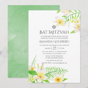 Tropical Frangipani Bat mitzvah vattenfärg Inbjudningar