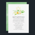 Tropical Frangipani Bat mitzvah vattenfärg Inbjudningar<br><div class="desc">Sage-grönt,  gult och vita botaniska tropiska frangipis-bat mitzvah inbjudningskort designade för att snabbt och enkelt kunna anpassas till dina händelsespecifikationer.</div>