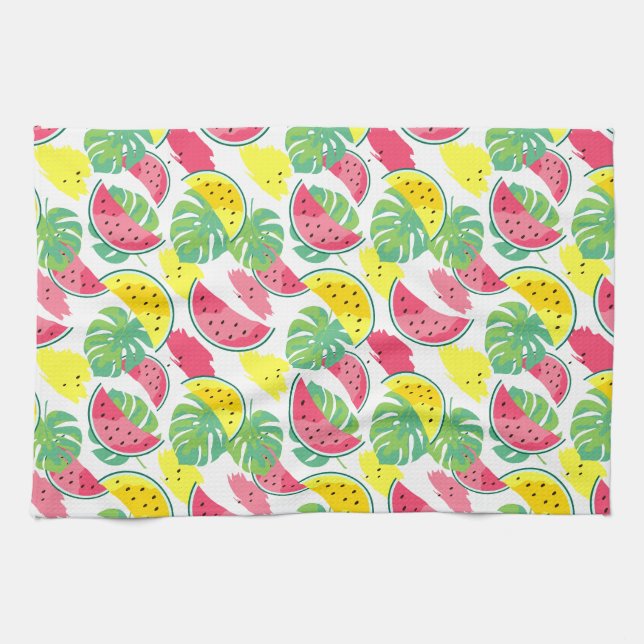"Tropical Fruit and Monstera Kitchen Towel, Kökshandduk (Horisontell)