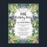 Tropical Fruit Greenery Sommaren 18:e Födelsedagsf Inbjudan Vykort<br><div class="desc">Skaffa redo för ett resa till tropikarna med denna fruktiga, tropiska designade artonde Födelsedagsfest eller anpassa dig för vilken ålder som helst. Innehåller en mängd tropiska frukter, inklusive kokosnötter, ananas, kiwi och avokado med en saftig rosa melon som kastas in för bra. Lush och underbar grönsak överger tillsammans med nyp...</div>