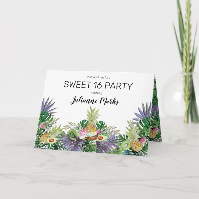 Tropical Fruit Greenery Summer Sweet 16 Party Inbjudan (Framsida)