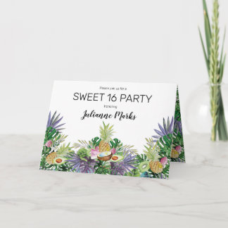 Tropical Fruit Greenery Summer Sweet 16 Party Inbjudan