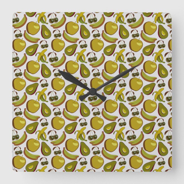 Tropical fruit seamless pattern yellow and white fyrkantig klocka (Framsida)