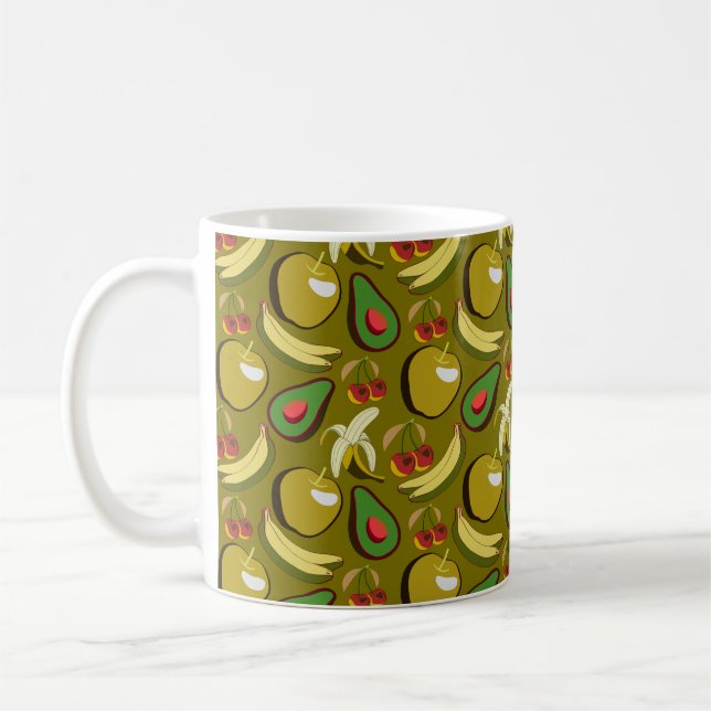 Tropical fruit seamless pattern yellow kaffemugg (Vänster)