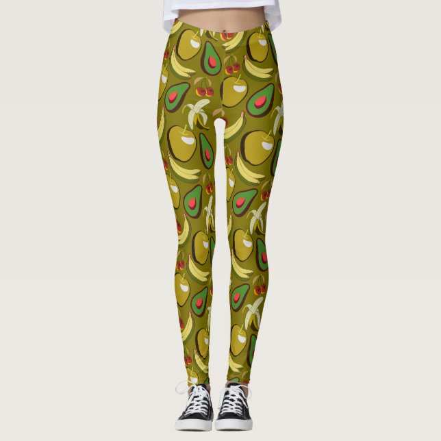 Tropical fruit seamless pattern yellow leggings (Framsida)