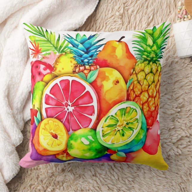 Tropical Fruit Tecknad Art Kudde (Filt)