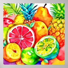 Tropical Fruit Tecknad Art Poster