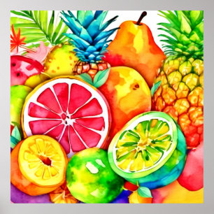 Tropical Fruit Tecknad Art Poster
