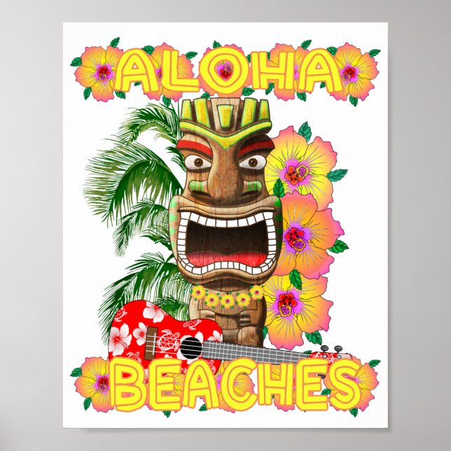 Tropical Funny Aloha Beacher Hawaiian Tiki Poster (Framsidan)