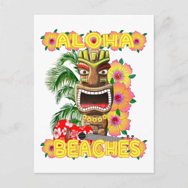 Tropical Funny Aloha Beacher Hawaiian Tiki Vykort (Framsida)