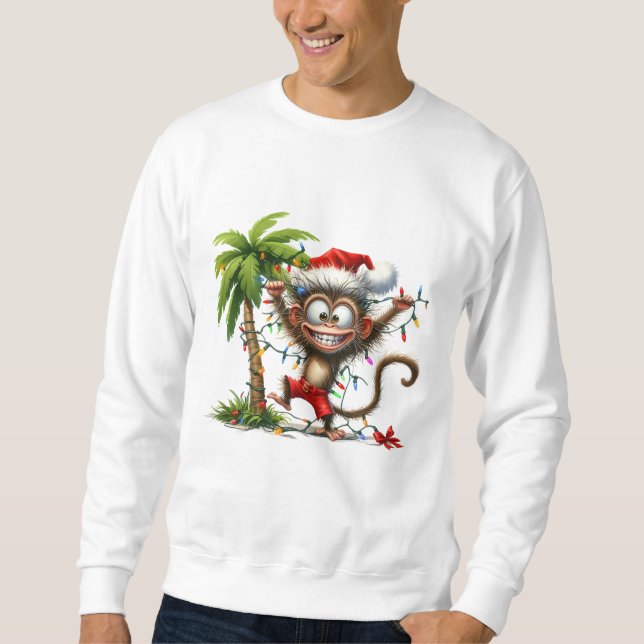 Tropical Funny Monkey Christmas Sweatshirt (Framsida)