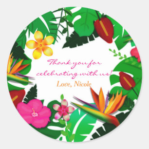 Tropical Garden Lövs & Flowers Favor Stickers Runt Klistermärke