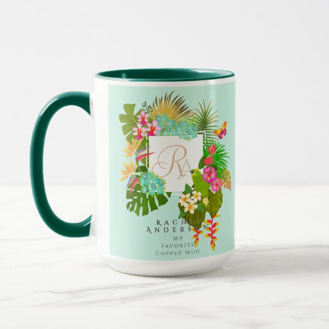 Tropical Garden Monogram Grönt Mugg (Vänster)