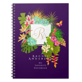 Tropical Garden Monogram Lila Anteckningsbok