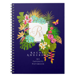 Tropical Garden Monogram Navy Anteckningsbok