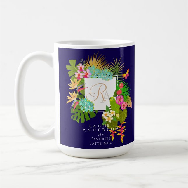 Tropical Garden Monogram Navy Kaffemugg (Vänster)