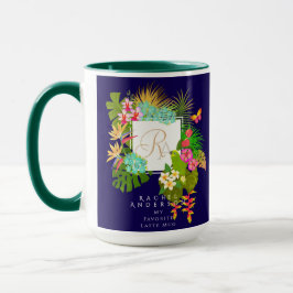 Tropical Garden Monogram Navy Mugg