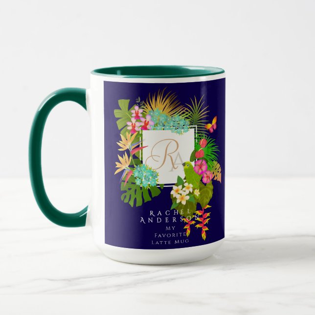 Tropical Garden Monogram Navy Mugg (Vänster)