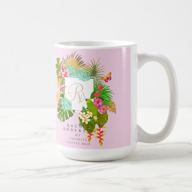 Tropical Garden Monogram Rosa Kaffemugg (Höger)